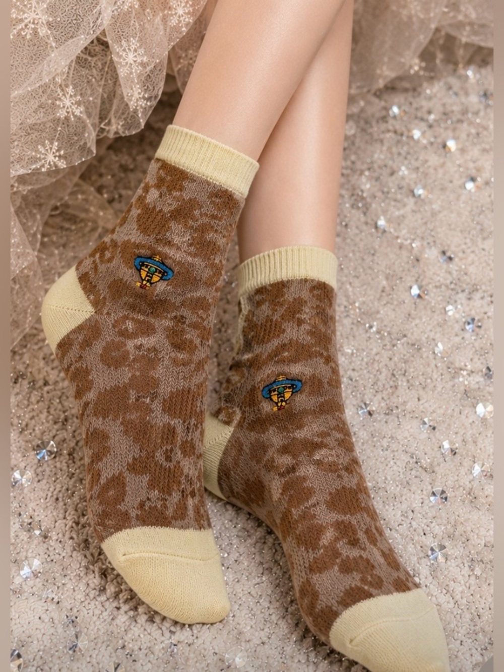 Vivienne Westwood Japan Leopard Print Crew Socks NWT Rare Orb Embroidered - Picture 1 of 5
